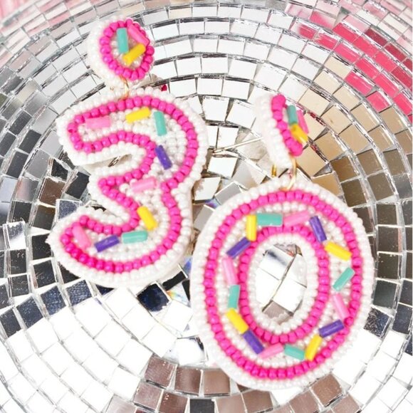 Jewelry - * BIRTHDAY '30' PINK AND WHITE SEED BEAD EARRINGS